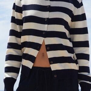 Brandy Melville Navy and Cream Striped Cardigan